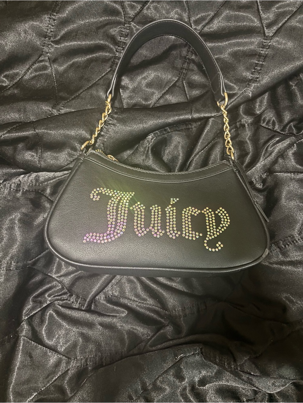 Juicy Couture Black Mini Shoulder Bag with Gold Chain and Crystal 'Juicy' Logo - Picture 2 of 7